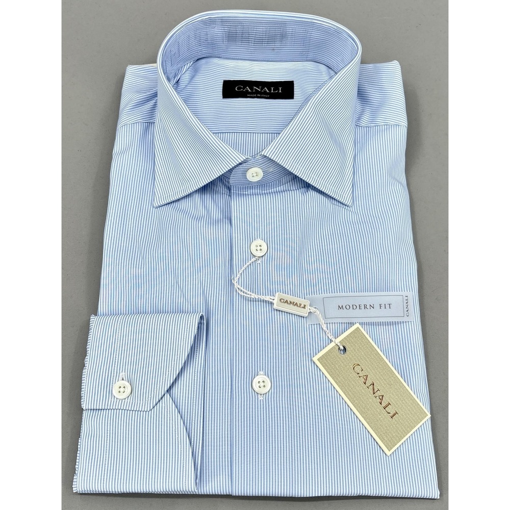 Canali Shirt Mens 15.75 40 Blue White Stripe Modern Fit Dress Italy 15 3/4 NEW
